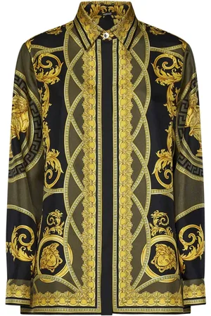 VERSACE Blouses & Shirts, Dames, Veelkleurig, S, Zwarte Barok Print Zijden Shirt