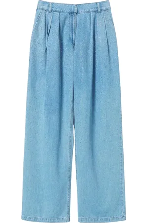 Twin-Set Broeken, Dames, Blauw, W28, Katoen, Wide Leg Jeans Collection Actitude