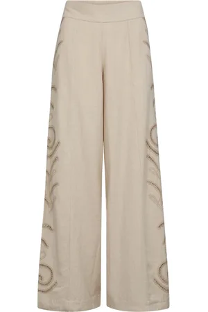 Mos Mosh Broeken, Dames, , M, Katoen, Elegante Geborduurde Wijde Pijp Broek