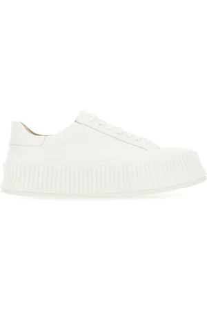 Jil Sander Schoenen, Dames, Wit, 37 EU, Witte Leren Rubberen Sneakers 4cm Zool