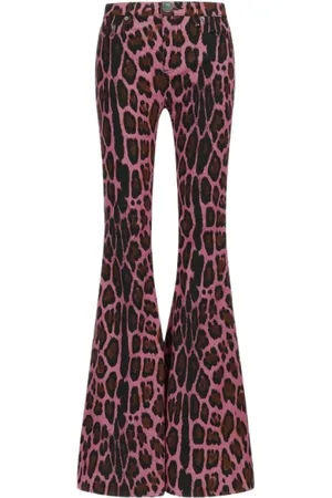 Roberto Cavalli Broeken, Dames, Roze, S, Katoen, Jaguar Skin Print Fuchsia Jeans