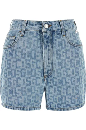 GCDS Korte broeken, Dames, Blauw, W26, Denim, Bedrukte denim shorts