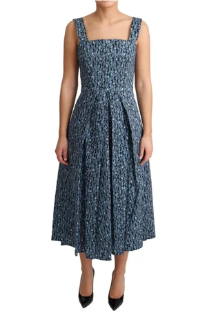 Dolce & Gabbana Kleedjes, Dames, Blauw, 2Xs, Katoen, Blauwe Hart Print A-Lijn Jurk
