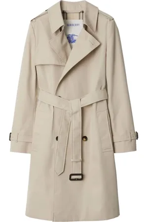 Burberry Mantels, Dames, , 3Xs, Katoen, Double-breasted jas met riem