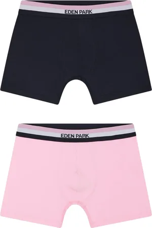 Eden Park Ondergoed, Dames, Veelkleurig, 2Xl, Katoen, Set van twee effen kleur stretch katoenen jersey boxers met driekleurige marineblauwe en roze elastische tailleband