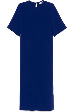 ALBERTO BIANI Kleedjes, Dames, Blauw, XS, Blauwe Jurk met Ronde Hals en Zijsplit