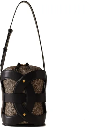 Borbonese Tassen, Dames, Zwart, ONE Size, Leer, Middelgrote Nylon Bucket Bag in Zwart Leer