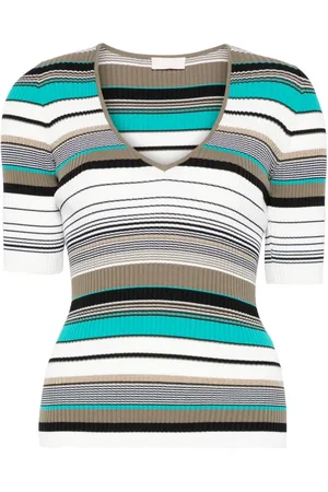 Liu Jo Truien, Dames, Veelkleurig, XL, Witte V-hals Korte Mouwen Sweater