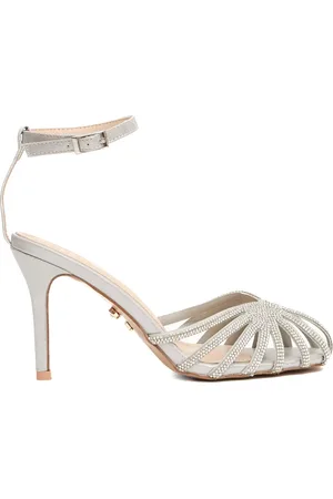Twentyfour Schoenen, Dames, Grijs, 40 EU, Zilveren Strass Kooi Sandalen