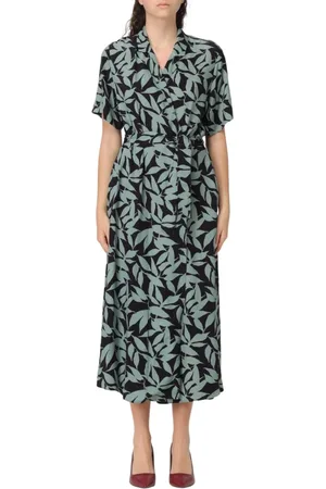 Woolrich Kleedjes, Dames, Groen, L, Rode Bladprint Midi Jurk