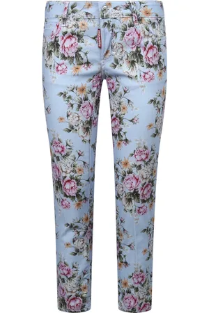 Dsquared2 Broeken, Dames, Veelkleurig, 3Xs, Katoen, Floral Print Slim-Fit Broek