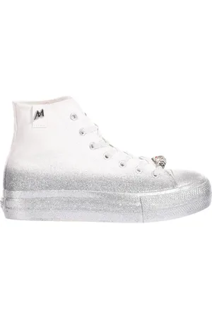 Mimanera Schoenen, Dames, Wit, 36 EU, Witte Glitter Platform Sneakers Vrouwen