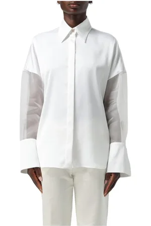GENNY Blouses & Shirts, Dames, Wit, M, Satijn, Witte Button-Up Shirt, Elegante Stijl