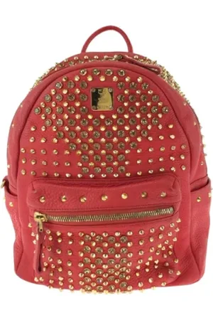 MCM Pre-owned, Dames, Rood, ONE Size, Leer, Pre-owned Leather backpacks