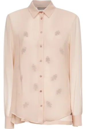 Fendi Blouses & Shirts, Dames, Roze, S, Pailletten, Geborduurde Bloemen Zijden Overhemd