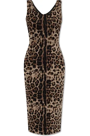 Dolce & Gabbana Kleedjes, Dames, Bruin, XS, Leer, Jurk met dierenprint