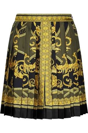 VERSACE Rokken, Dames, Veelkleurig, S, Geplooide Zwarte en Gouden Minirok