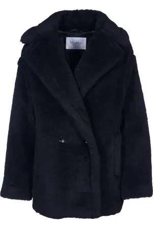 Max Mara Mantels, Dames, Zwart, S, Wol, Zwarte Teddy Alpaca Wollen Jas