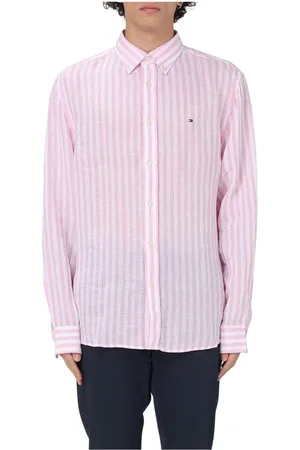 Tommy Hilfiger Overhemden, Heren, Roze, L, Linnen, Roze Gestreept Overhemd