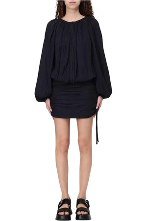 Isabel Marant Kleedjes, Dames, Zwart, S, Zwarte Midi Jurk met Gerimpelde Details
