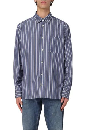A.P.C. Overhemden, Heren, Blauw, L, Katoen, Blauw Gestreept Relaxte Fit Shirt