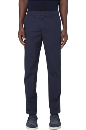 FAY Broeken, Heren, Blauw, W31, Linnen, Blauwe Linnen Straight-Leg Broek