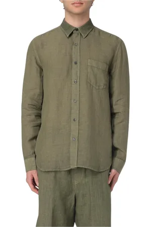 120% Lino Overhemden, Heren, Groen, S, Linnen, Blauw Linnen Overhemd Met Relaxte Pasvorm