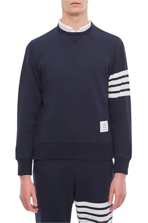Thom Browne Sweatshirts & Hoodies, Heren, Blauw, M, Katoen, Gestreepte Crewneck Sweatshirt