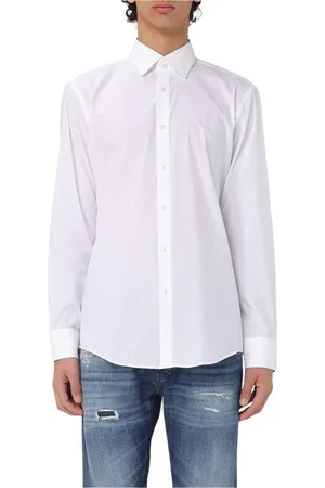 HUGO BOSS Overhemden, Heren, Wit, XL, Katoen, Paarse Slim Fit Overhemd