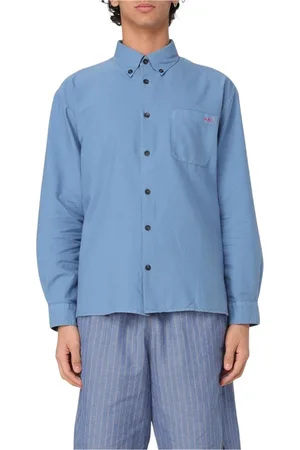 A.P.C. Overhemden, Heren, Blauw, M, Katoen, Klassiek Groen Overhemd Lange Mouwen
