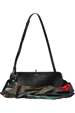 Jil Sander Tassen, Dames, Zwart, ONE Size, Leer, Zwarte Schoudertas met Sjaal