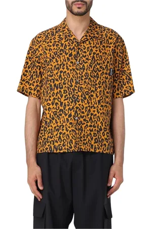 Palm Angels Overhemden, Heren, Veelkleurig, M, Luipaardprint Korte Mouw Shirt