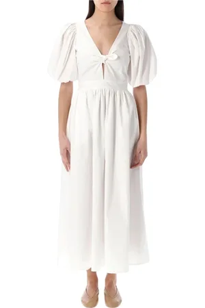 ROTATE Kleedjes, Dames, Wit, 2Xs, Elegante Puff Sleeve Midi Jurk