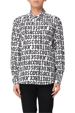 VERSACE Overhemden, Heren, Zwart, M, Katoen, Zwart Logo Print Shirt