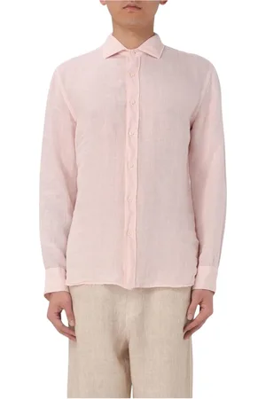 120% Lino Overhemden, Heren, Roze, L, Linnen, Klassieke Witte Linnen Overhemd