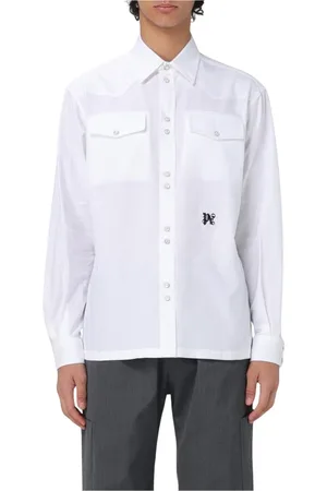 Palm Angels Overhemden, Heren, Wit, S, Katoen, Geborduurd Logo Western Shirt Stijlvol