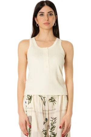 Isabelle Blanche Tops, Dames, , S, Katoen, Geribbelde tanktop in vanille
