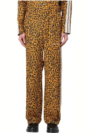 Palm Angels Broeken, Heren, Bruin, L, Luipaardprint Stijlvolle Casual Broek