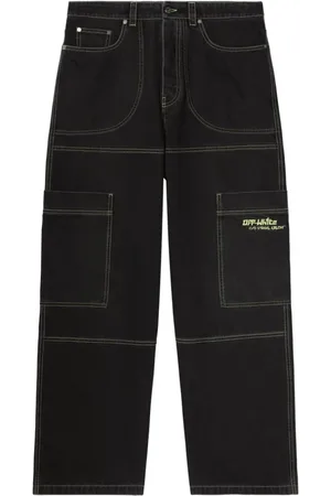OFF-WHITE Jeans, Heren, Zwart, W33, Zwarte Jeans met Geborduurd Logo