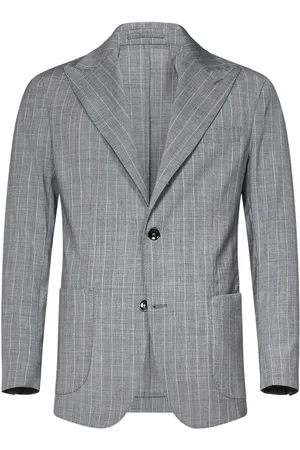 MICHAEL COAL Jassen, Heren, Grijs, XL, Wol, Grijze Wollen Blazer Peak Revers