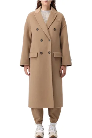 Brunello Cucinelli Mantels, Dames, Bruin, M, Wol, Luxe Kamelenharen Dubbelbreasted Jas