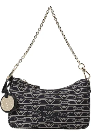 Emporio Armani Tassen, Dames, Veelkleurig, ONE Size, Denim, Logo Print Denim Schoudertas