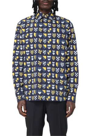Fendi Overhemden, Heren, Veelkleurig, M, Zijden Logoshirt Navy Blauw