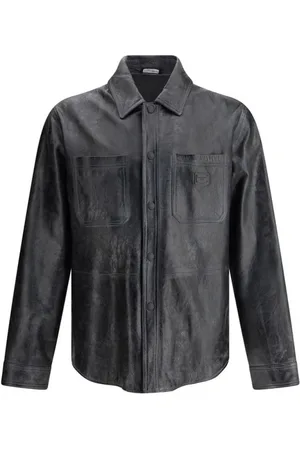 Dolce & Gabbana Jassen, Heren, Zwart, L, Vintage Leren Jas Klassieke Kraag