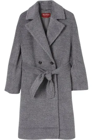 Max Mara Mantels, Dames, Grijs, L, Wol, Grijze Wollen Mantel met Riem