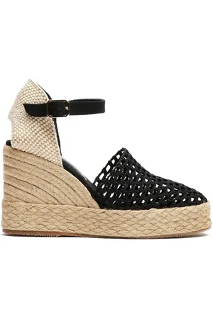 Paloma Barceló Schoenen, Dames, Zwart, 38 EU, Zwarte stoffen sleehak sandalen met enkelband