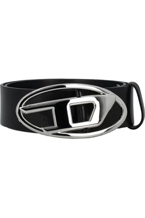 Diesel Accessoires, Dames, Zwart, 85 CM, Zwarte Leren Riem met Metalen Gesp