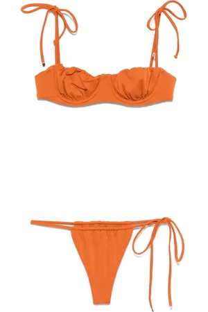 The Attico Badkleding, Dames, Oranje, S, Pompoen Oranje Strandkleding met Zijdelingse Strikbroekjes