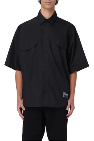 VERSACE Overhemden, Heren, Zwart, 2Xl, Zwarte overhemd met lange mouwen