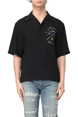 AMIRI Overhemden, Heren, Zwart, M, Grafisch Pool Cue Shirt